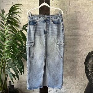 BLUE REVIVAL Denim Blue Jean Cargo MIDI Skirt Size 27